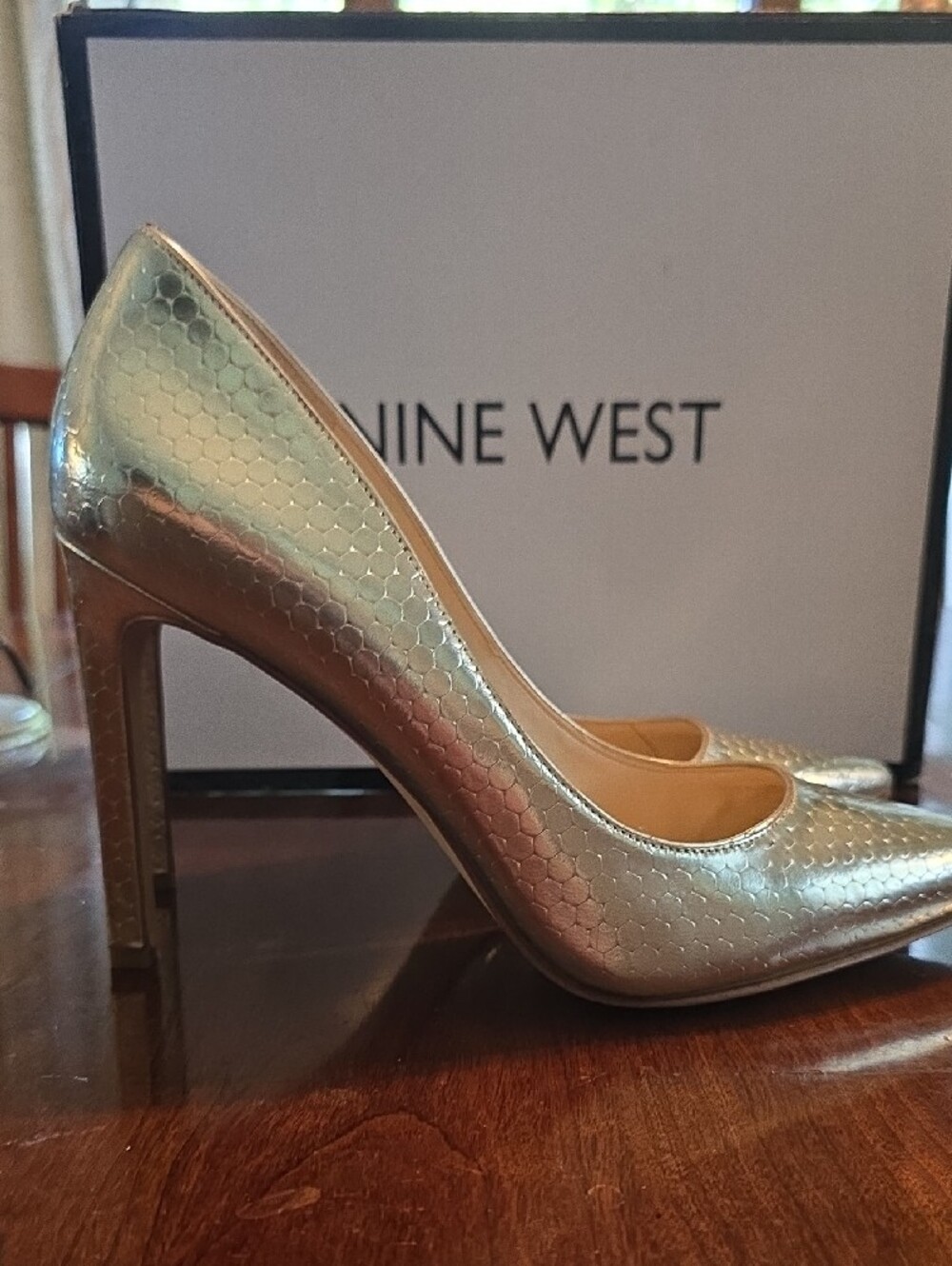Nine West Metallic Gold Textured Pointed-Toe Pumps - Picture 3 of 12